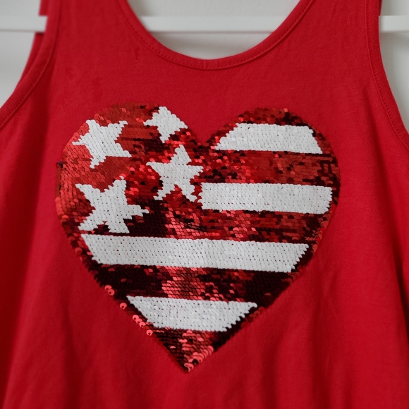 THE CHILDREN’S PLACE Red White Blue Sequined Flag Short Jumpsuit Girls 7/8 M - Picture 5 of 9